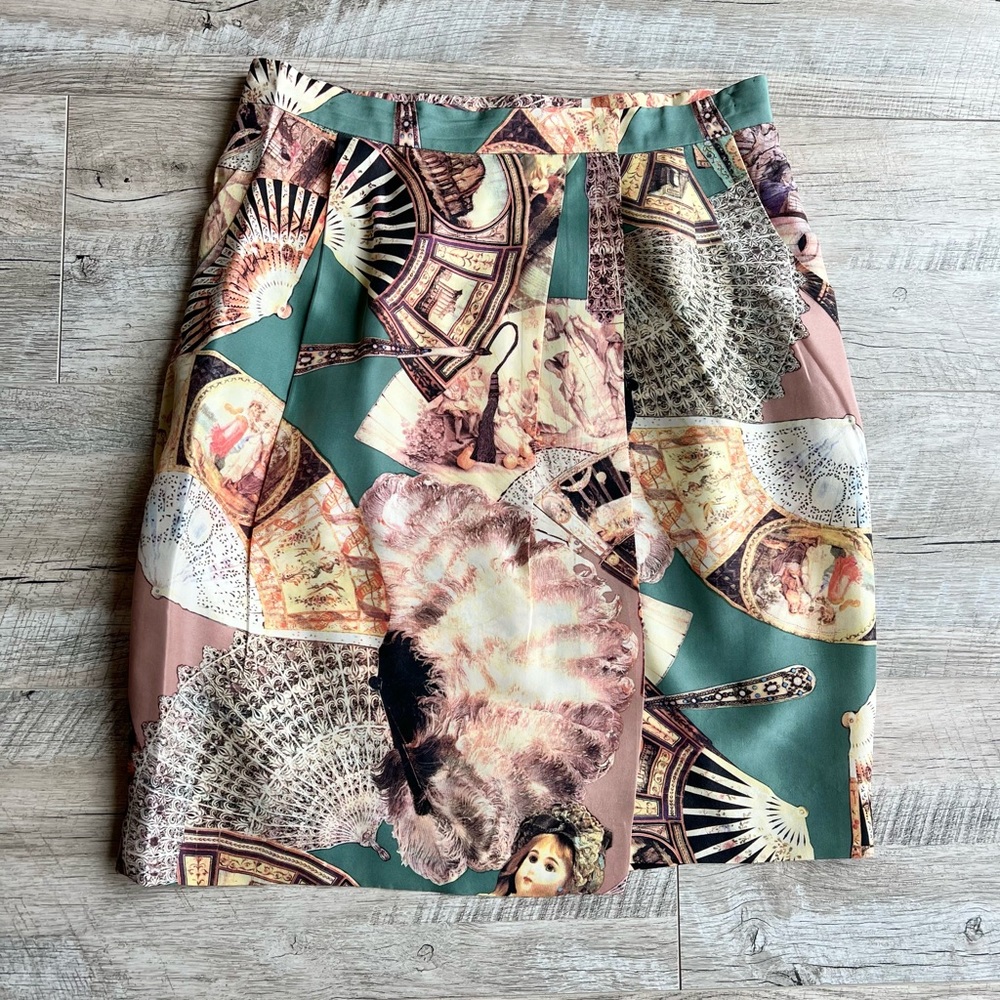 PK MUI Ultra Rare 80s Vintage Silk Skirt Abstract Victorian Art Deco Doll